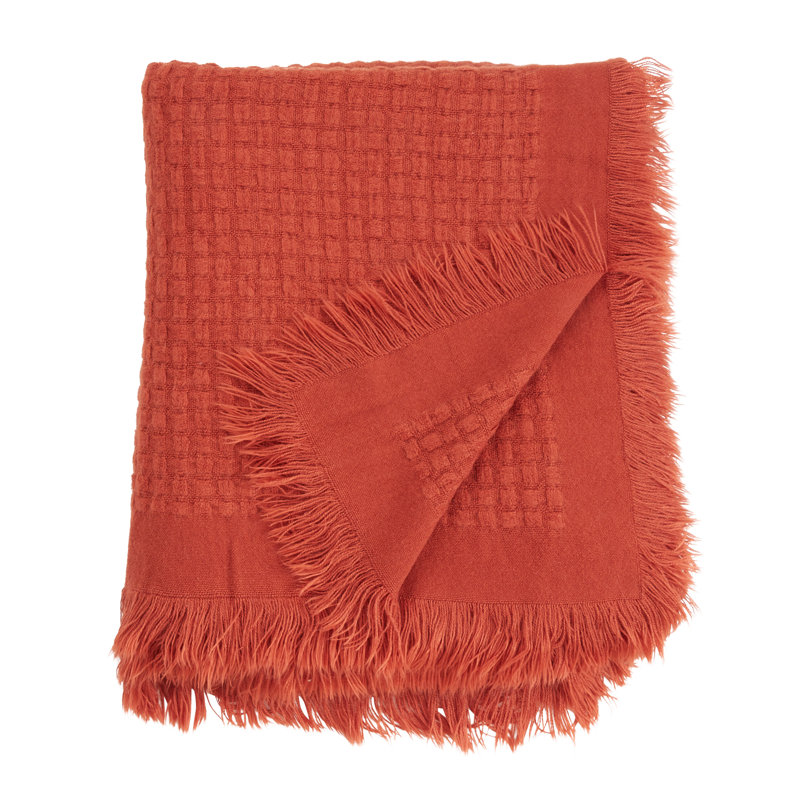 Burnt Orange Cotton Waffle Weave Throw Blanket with Fringe