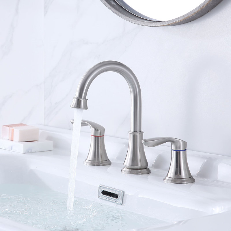 Robinet de salle de bain à large entraxe de lavabo avec bonde, Nickel brossé