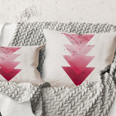 Square,Red Triangles Abstract Geometric Art Composition - Modern Printed Throw Pillow