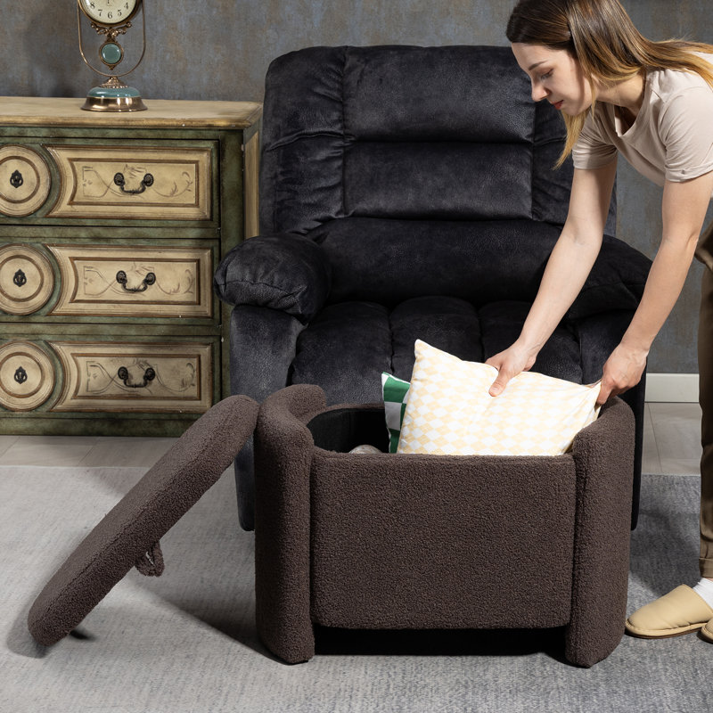 Repose-pieds en velours avec rangement caché et structure en bois Christofferse, Brun
