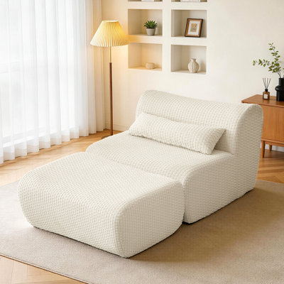 Modern Boneless Armless Chair with Ottoman, Cozy Comfy Reading Nook Chairs, Compression Chaise Lounge Chair Indoor for Living Room, Bedroom Apartment