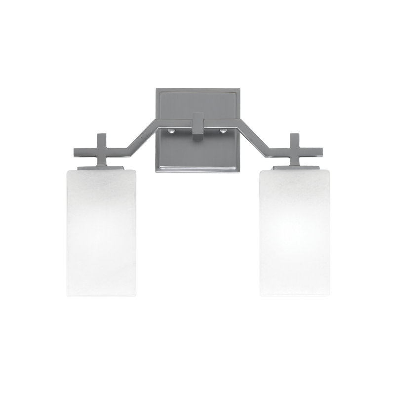 Barre d'éclairage de salle de bain 2 lumières Corbin avec verre carré blanc de 3,5 po, Nickel
