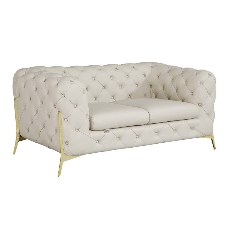 Causeuse en cuir italien 100% Global United, Beige, Doré