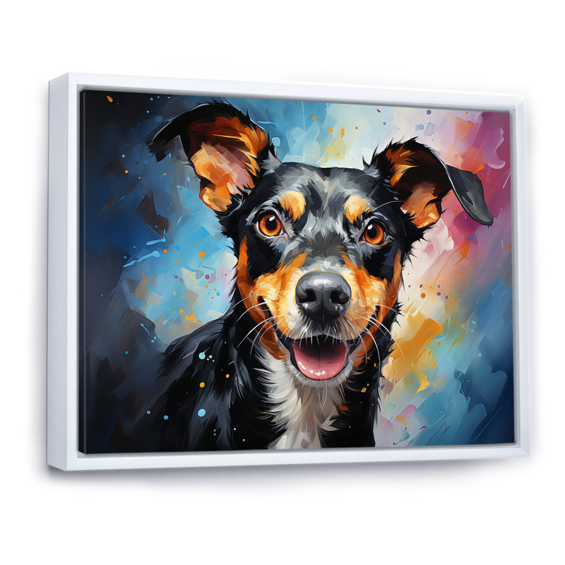 Popart Rat Terrier Rascal sur toile, Cadre flottant blanc, H 12 po x l 20 po x P 1 po