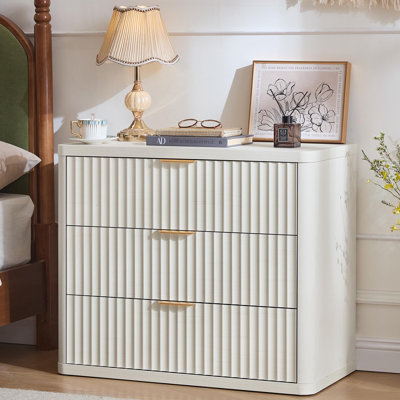 31.5" Wide Fluted Nightstand for Large Spaces, Oversized Extra 3 Drawers Night Stand, Wood Bedside Table,Tall Bed Side End Tables, Modern Chest of Drawers Dressers for Bedroom