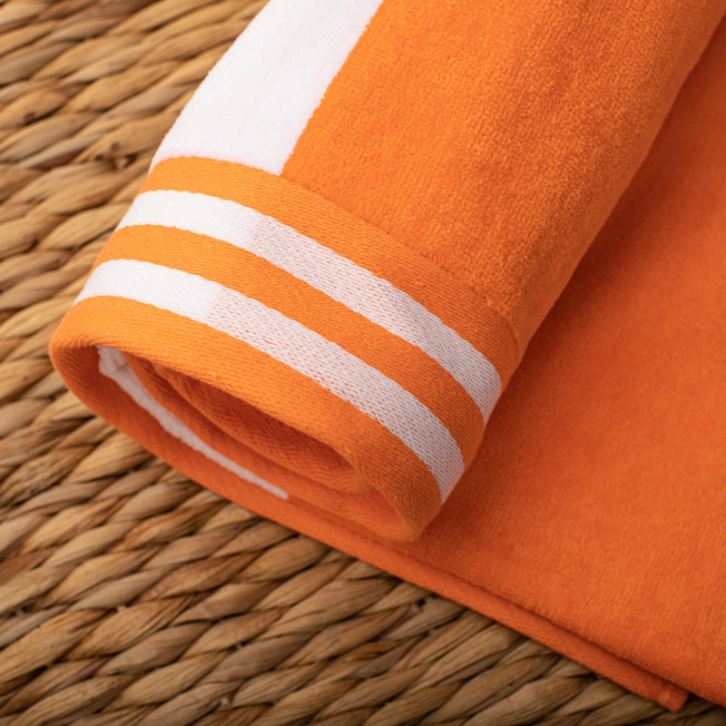 Serviettes de plage surdimensionnées en coton à rayures Calheta, Orange, 1