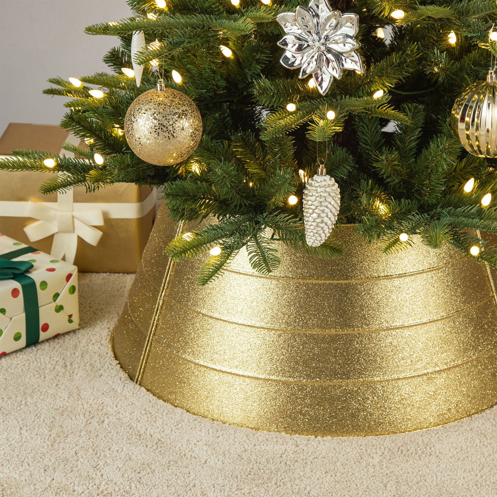 Gold Metal Tree Collar, Gold, 12.5" H x 25.75" W x 25.75" D