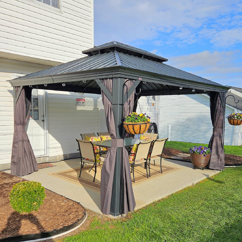 Purple 11' x 14' Hardtop Patio Gazebo with Grey Steel Frame