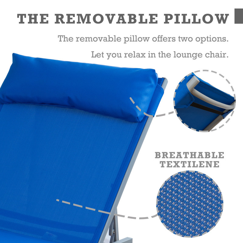 Blue Adjustable Wrought Iron Chaise Lounge Chair Set