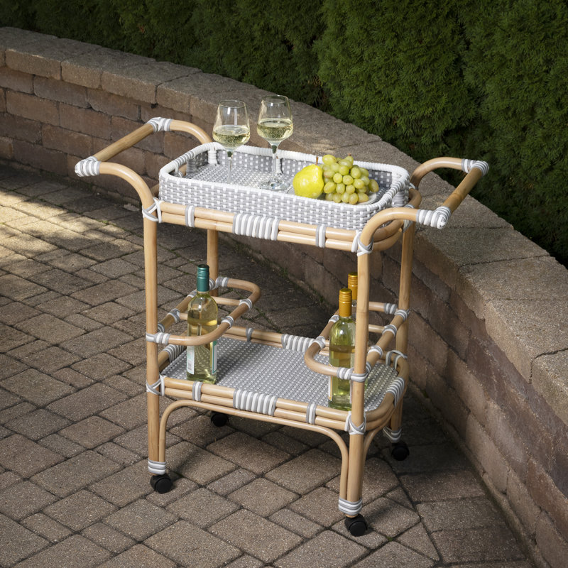 Selena & Rattan Bar Cart, Gray/White Dot