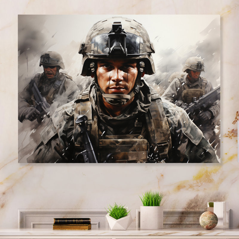 «Military In The Line II», impression d'art mural en métal armée, H 12 po x l 20 po x P 1 po