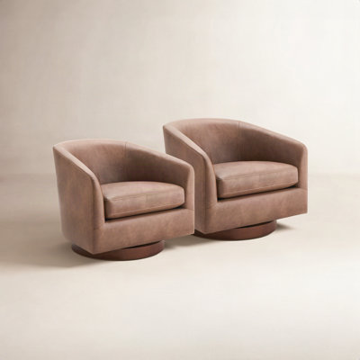 Bennett Faux Leather Swivel Barrel Chair (Set of 2)
