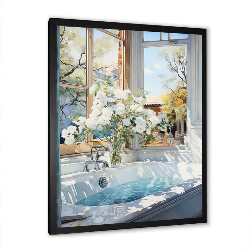 Bathroom Tranquil Reflections VI - Art mural encadré pour salle de bain, Cadre simple noir, H 20 po x l 12 po x P 1 po
