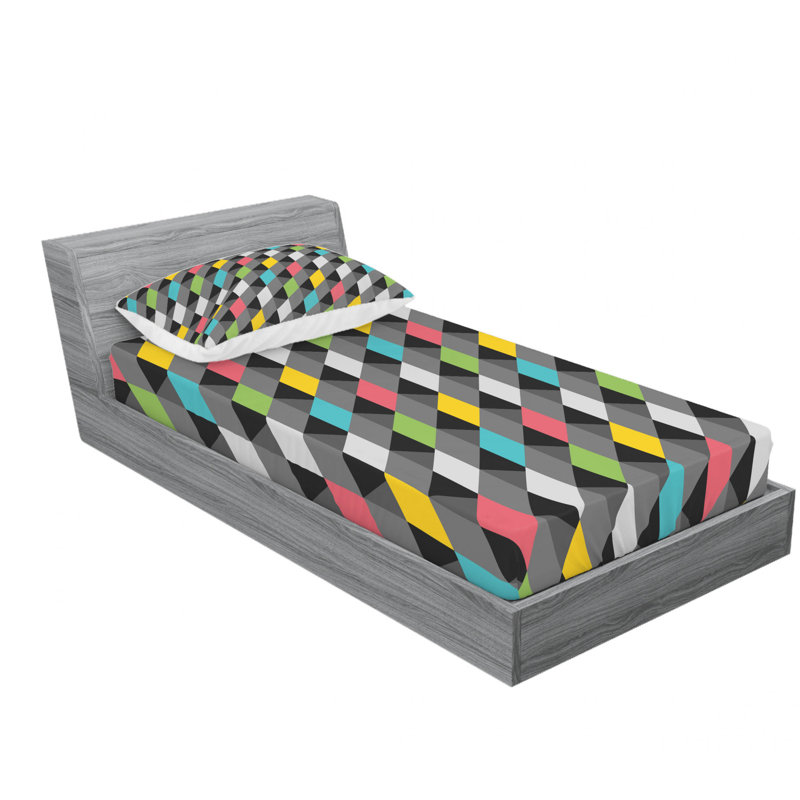 Microfiber Geometric Sheet Set, Twin Sheet Set with Fitted Sheet