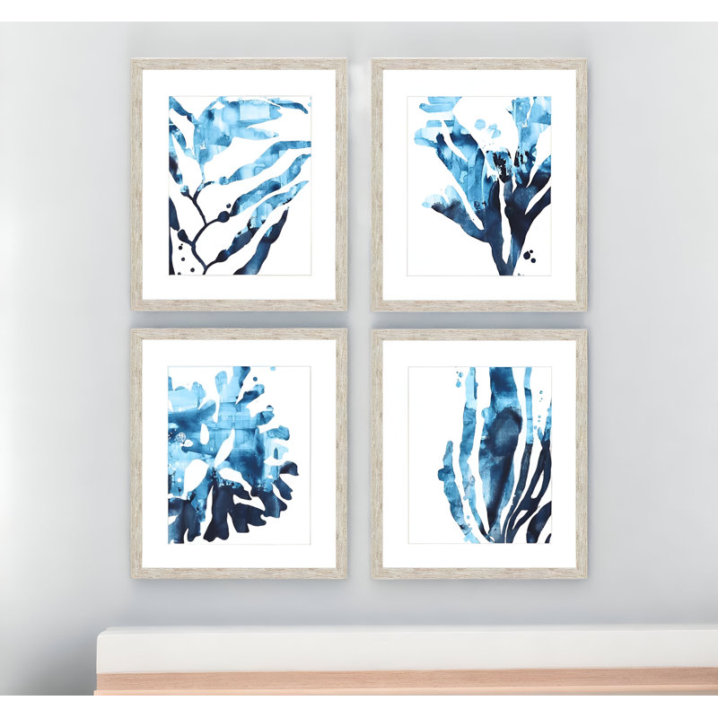HomeRoots "Ensemble de quatre images encadrées de varech blanc encadré", 4 pièces