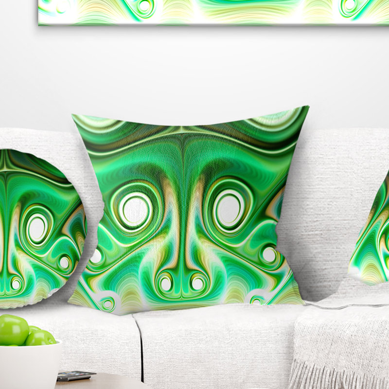Vibrant Green Fractal Flower Design - Abstract Printed Pillow, 16" x 16", Throw Pillow