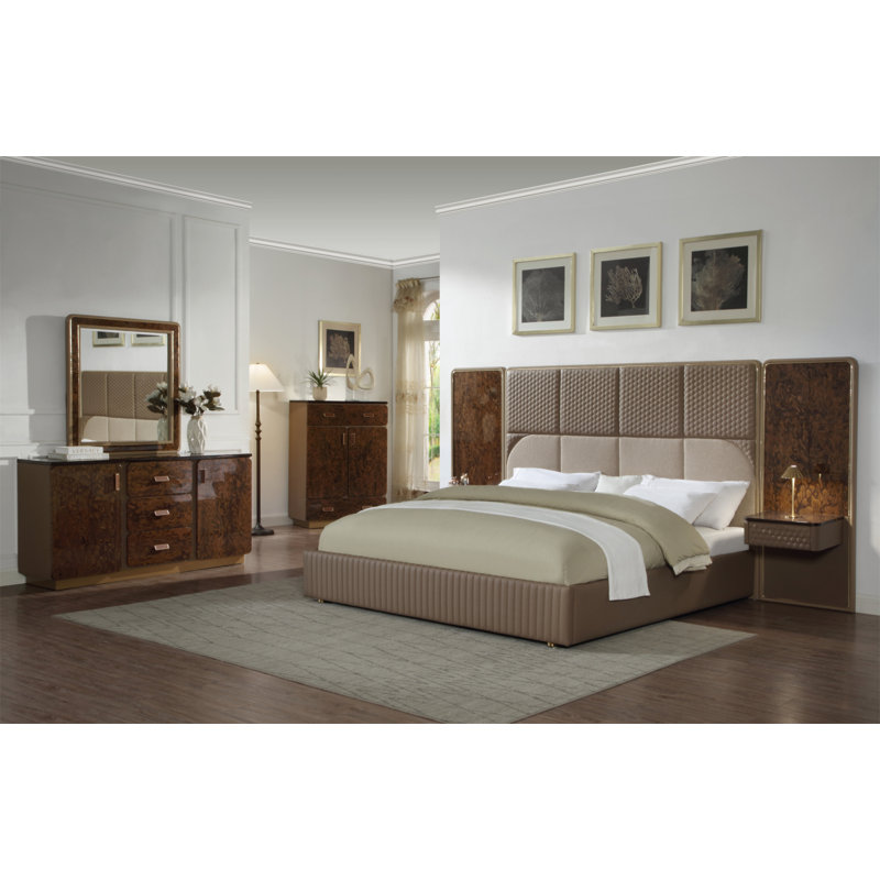 Lit en microfibre brun et beige Marcelino