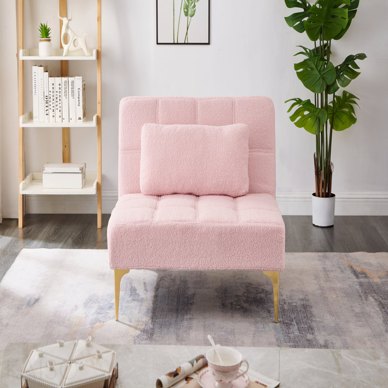 Tissu convertible futon avec canapé-lit simple et pieds en métal doré (rose)