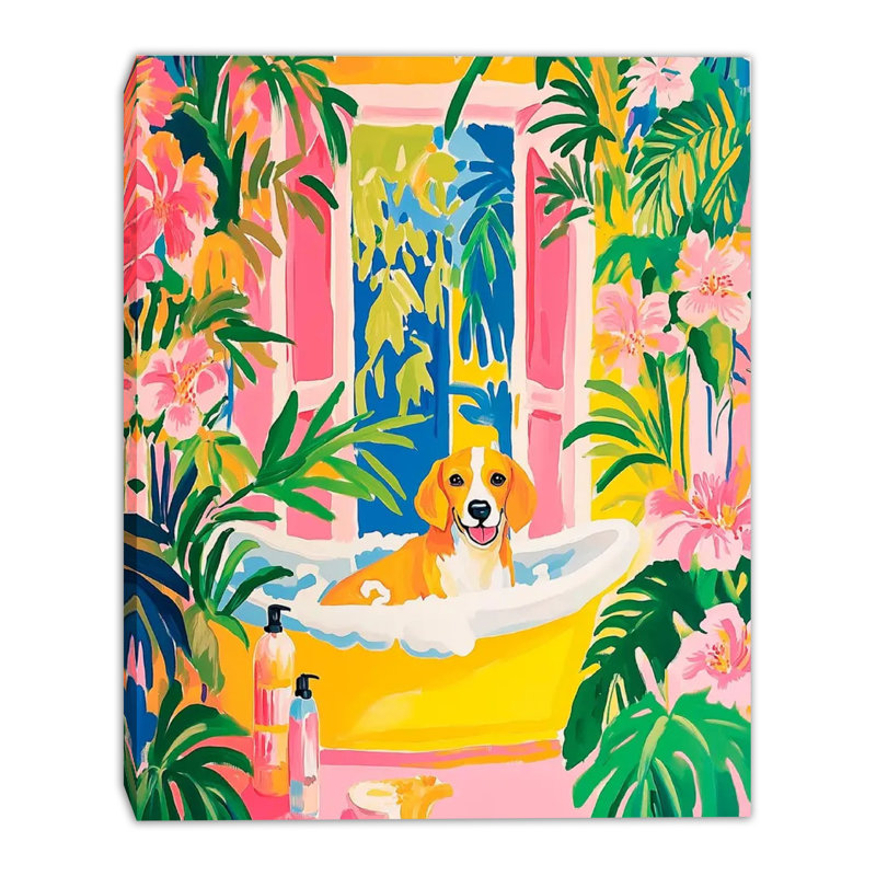 «Puppy Bath Day», art mural sur toile tendue, H 36 po x l 24 po x P 1,5 po