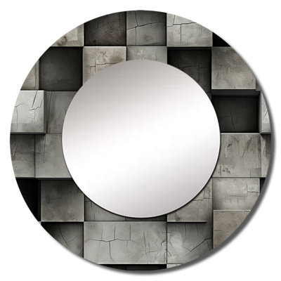 Architectural Concrete Wall Illusion - Brick  Decorative Mirror, Modern Large Round Wall Mirror, Printed Metal Art