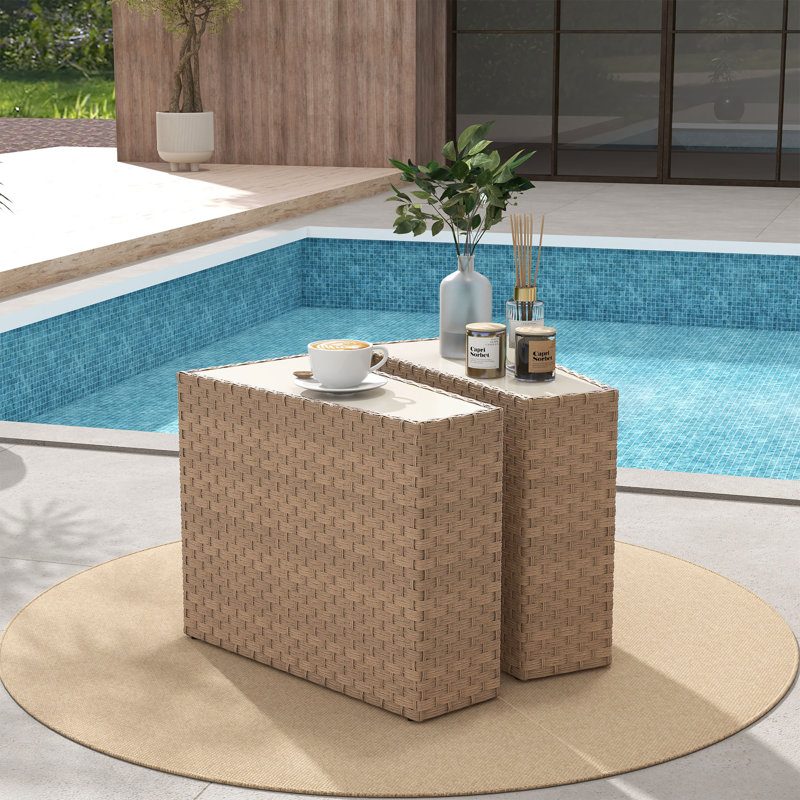 Outdoor Patio Side Table(Set of 2), Beige