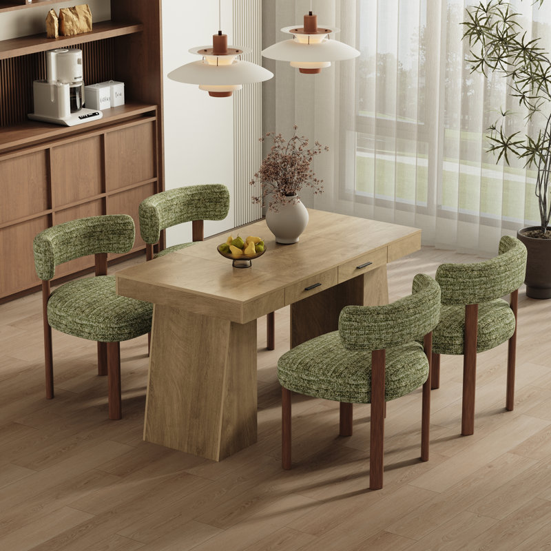 Ensemble de table et de chaises de salle à manger en bois avec 2 tiroirs, Brun, Vert