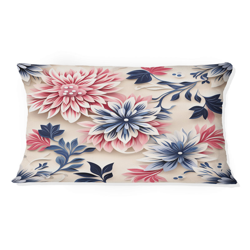 Coussin imprimé floral bleu, rose et blanc