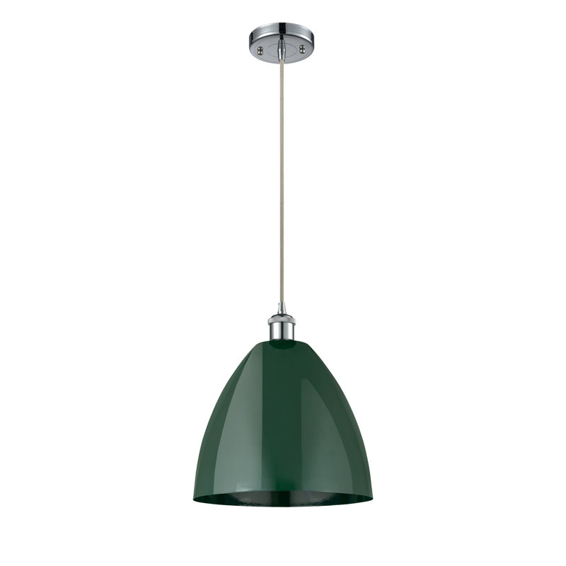 Luminaire suspendu conique 1 lumière, H 14,75 po x l 12 po x P 12 po, Vert, Chrome poli