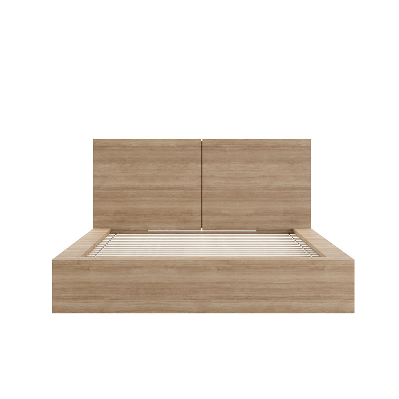 Guendolyn Platform Bed & Headboard, King, Brown Oak