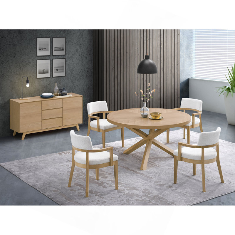 Kasem Oak Finish Round Dining Table