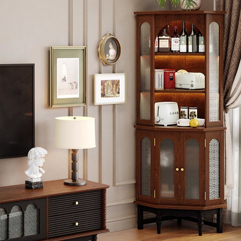Armoire de coin en bois massif brun noisette