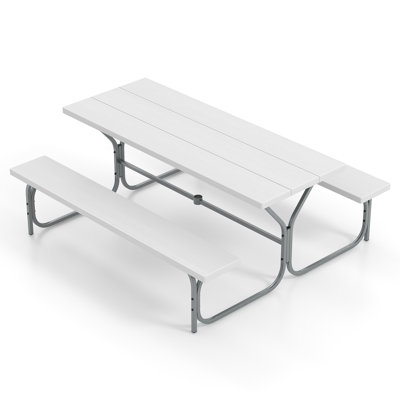 72 In. L X 30 In. W HDPE Picnic Table Bench Set with Umbrella Hole For 6 to 8