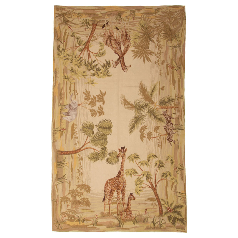 Tapisserie Dynasty kaki kilim 4 pi 10 po x 8 pi 3 po
