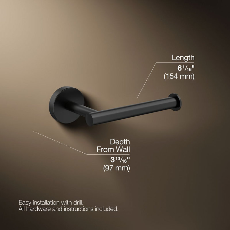 Porte-papier hygiénique mural Elate, porte-papier hygiénique mural minimaliste, Noir mat