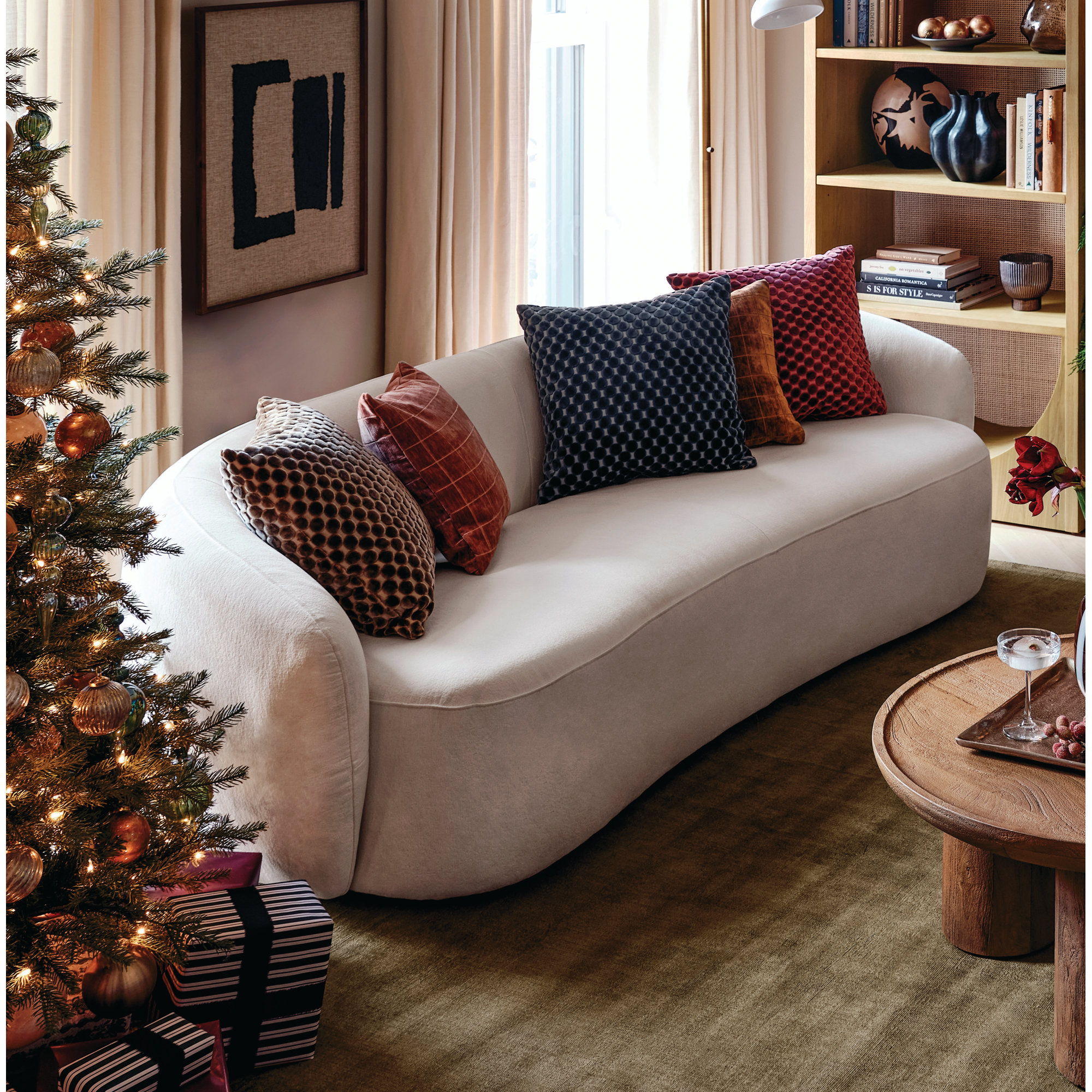 Amadora 90'' Curved Sofa, Capri Ivory Chenille