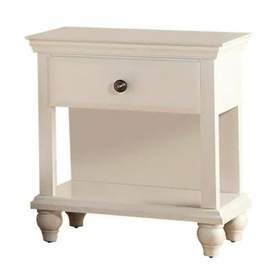 White Bedroom Nightstand With 1 And Open Shelf - Poplar Wood Built Contemporary Side Cabinet In