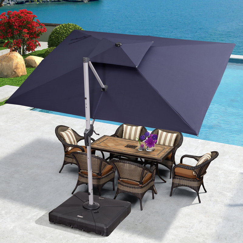 2.75m x3.3m / 2.75m x3.65m Rectangular Cantilever Parasol With Base, Navy Blue, 274cm H x 330cm W x 270cm D
