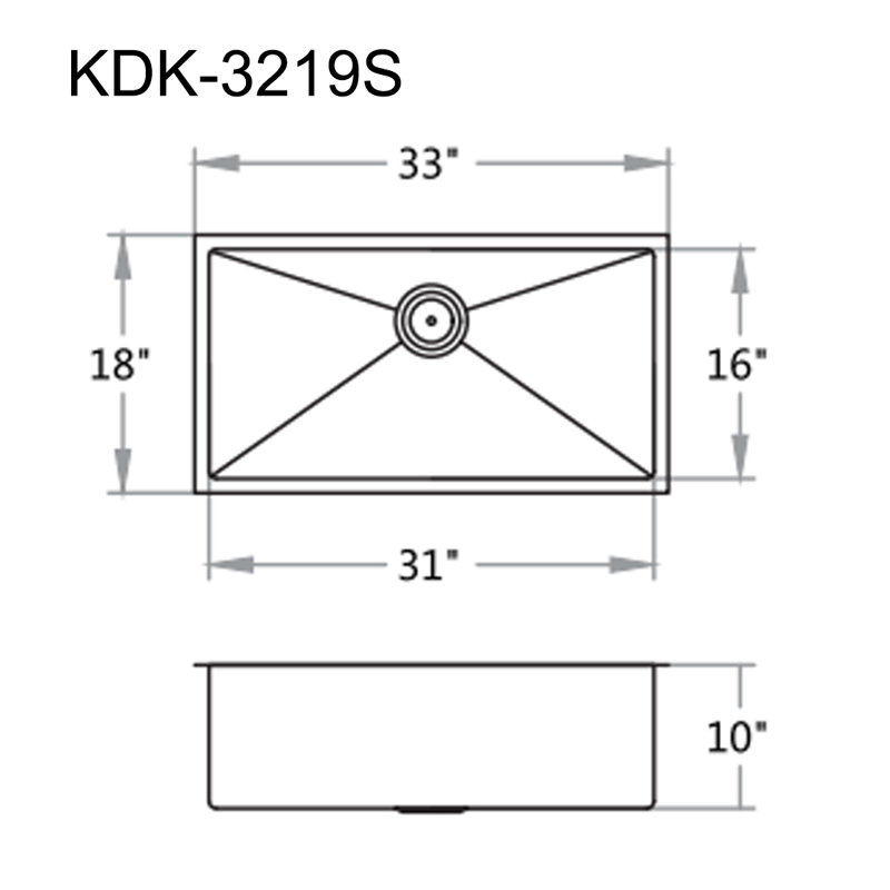 33'' L Single Bowl Stainless Steel Kitchen Sink