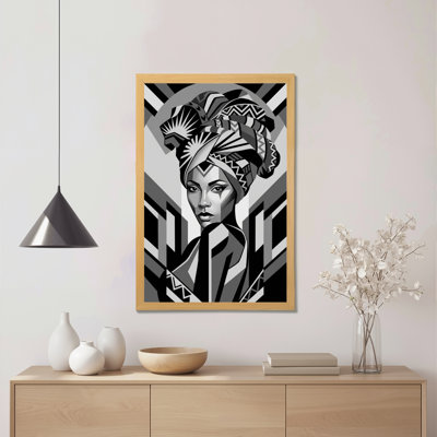 «Geometric Tribal Woman», ensemble de 1 reproduction d'art sur toile tendue sur toile
