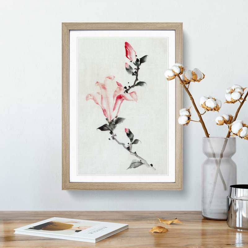 Large Pink Blossom by Katsushika Hokusai - Picture Frame Painting Print, Oak Framed, 87cm H x 62cm W x 2cm D