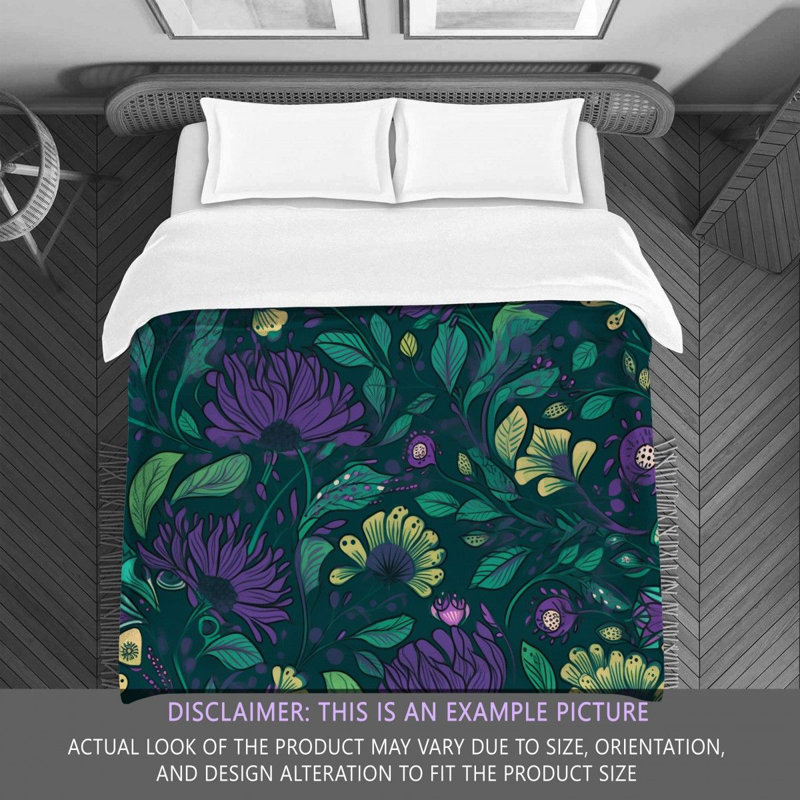 Machine Printed Comforter, Queen Comforter, Green/Purple Floral