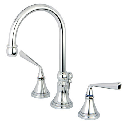Kingston Brass Silver Sage Two-Handle 3-Hole Deck Mount Widespread Bathroom Faucet with Brass Pop-Up Drain