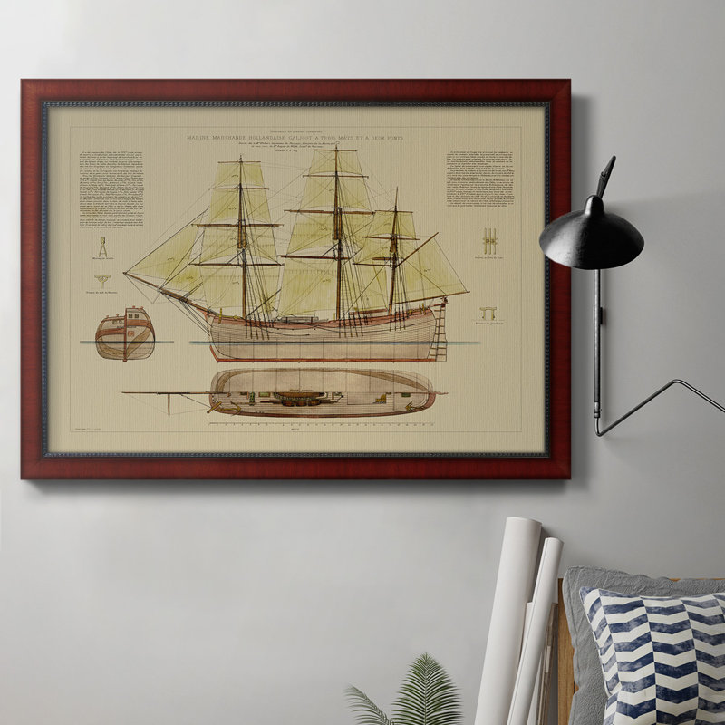 Toile encadrée de qualité supérieure Antique Ship Plan VII - prête à être accrochée, H 16 po x l 20 po x P 2,5 po