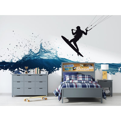Décalcomanie murale de kite, art mural kiteboarding, vague de l'océan, décoration de salle de sport 452Mv