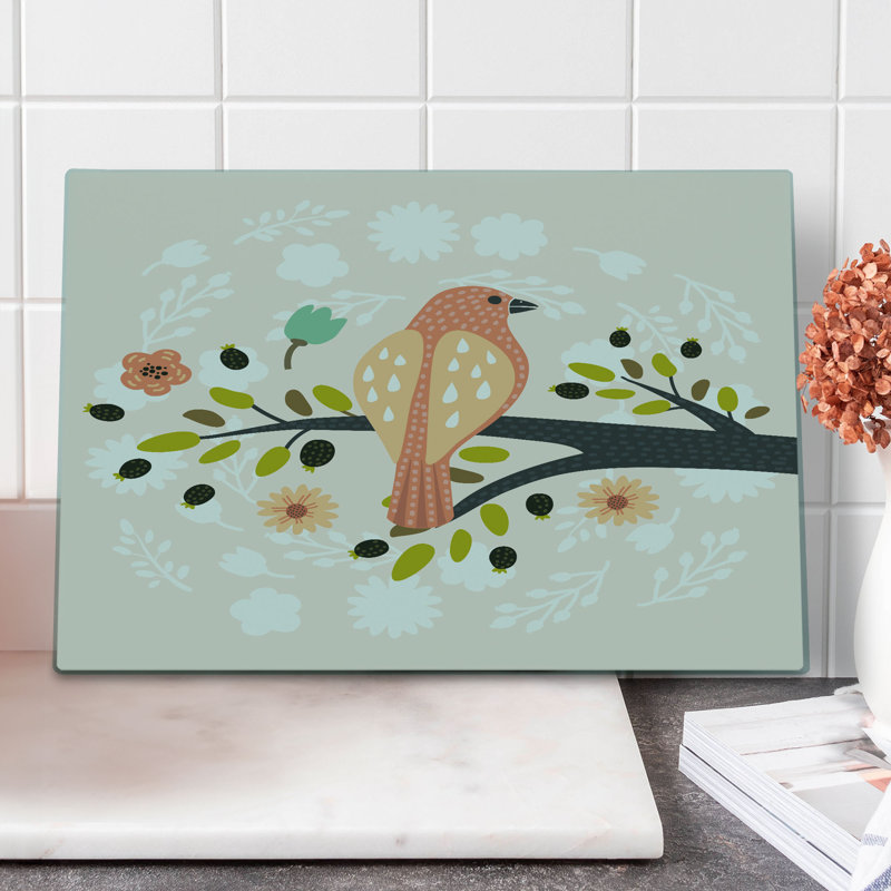 Ambesonne Forest Cutting Board Large Size Flowers Bird on a Branch Pale Eggshell Multicolor