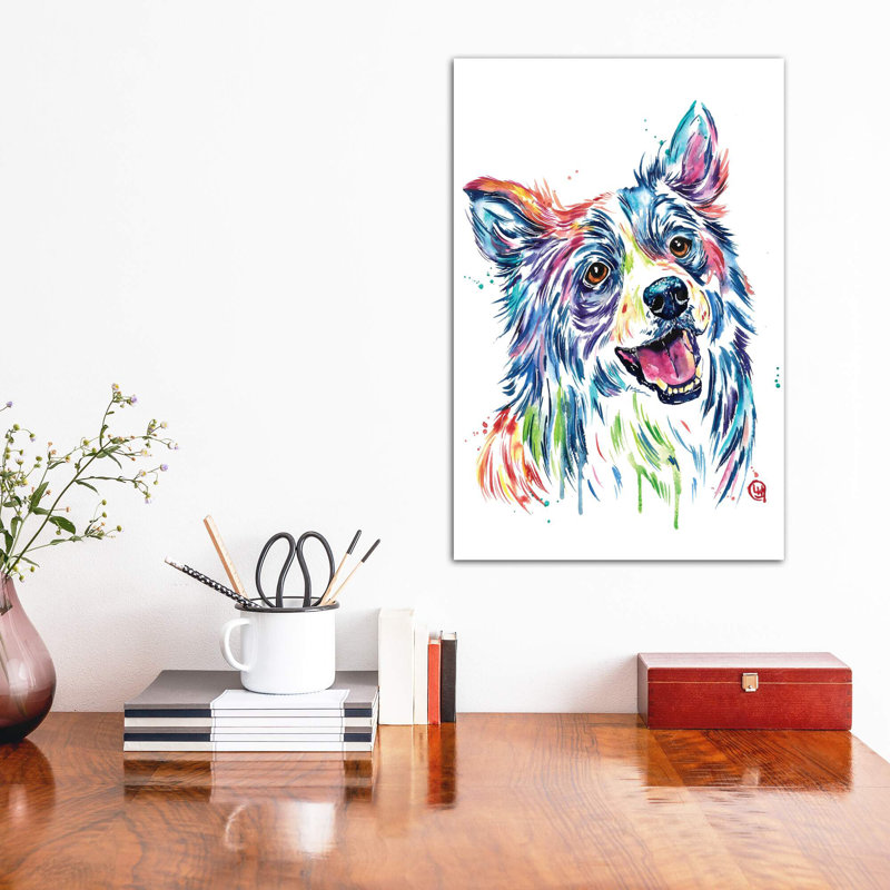 Border collie par Lisa Whitehouse - Reproduction d'art graphique sur papier encadré, Toile tendue, Pas de tapis