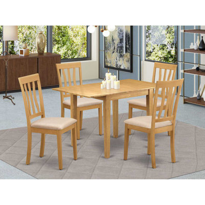 5 Piece Dining Set Includes a Rectangle Dining Room Table with Dropleaf and 4 Faux Leather Kitchen Chairs, Oak
