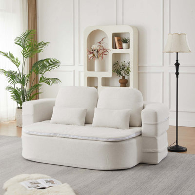 2-in-1 Convertible Foldable Chenille Sleeper Sofa with Functional Blanket