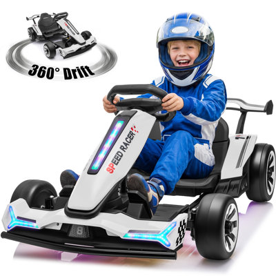 24v Kids Electric Go Kart With Drift Mode, Dual 400w Motors, Adjustable Length Frame, Led Lights & Bluetooth Music