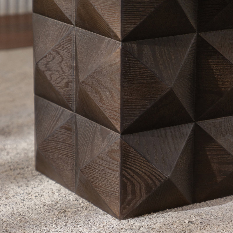23.62"Height Three-Dimensional Embossed  Pattern Design Retro Side Table,Retro Wooden Nightstand, Brown